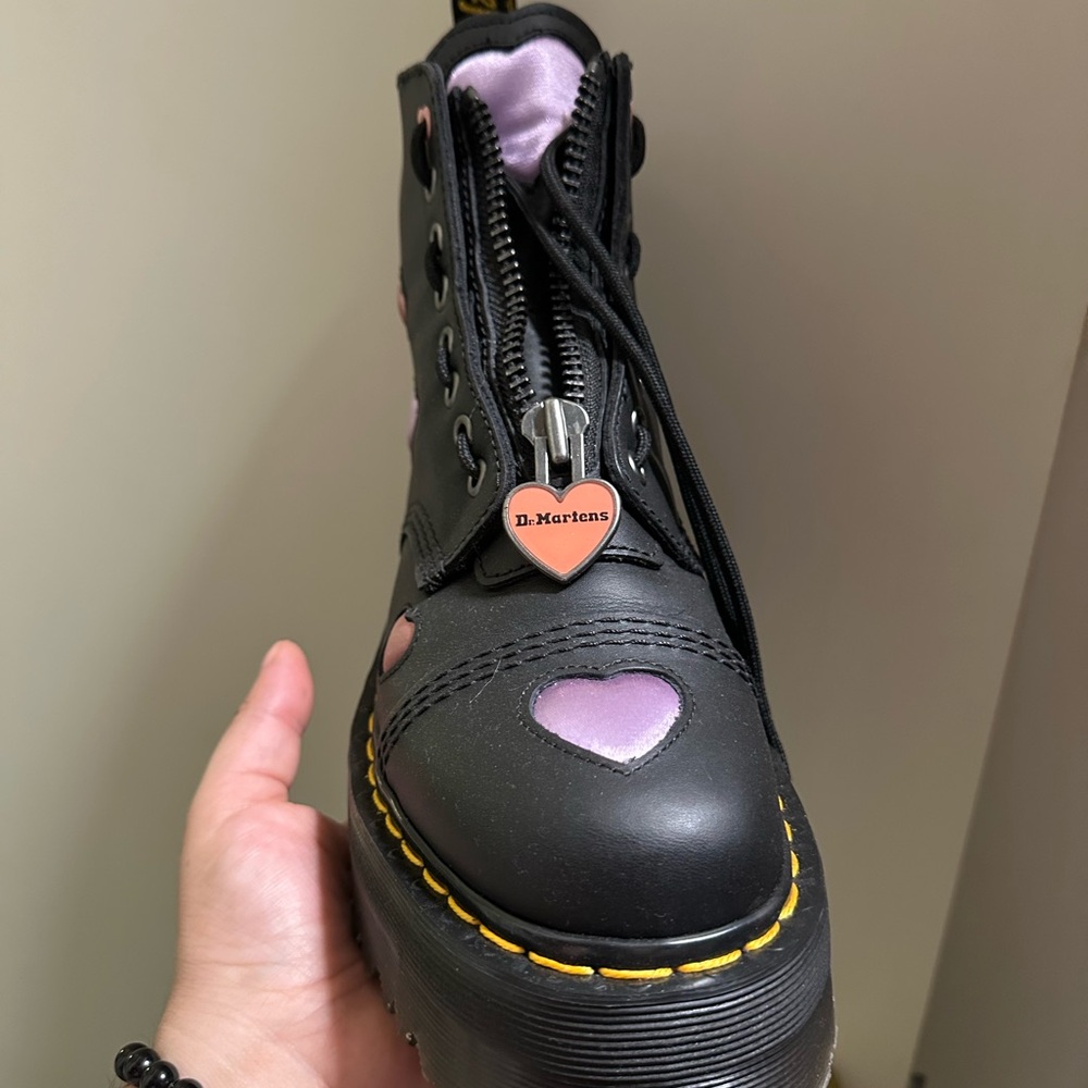Dr. Martens Black Boots with Pink Heart Accents - Picture 3 of 5